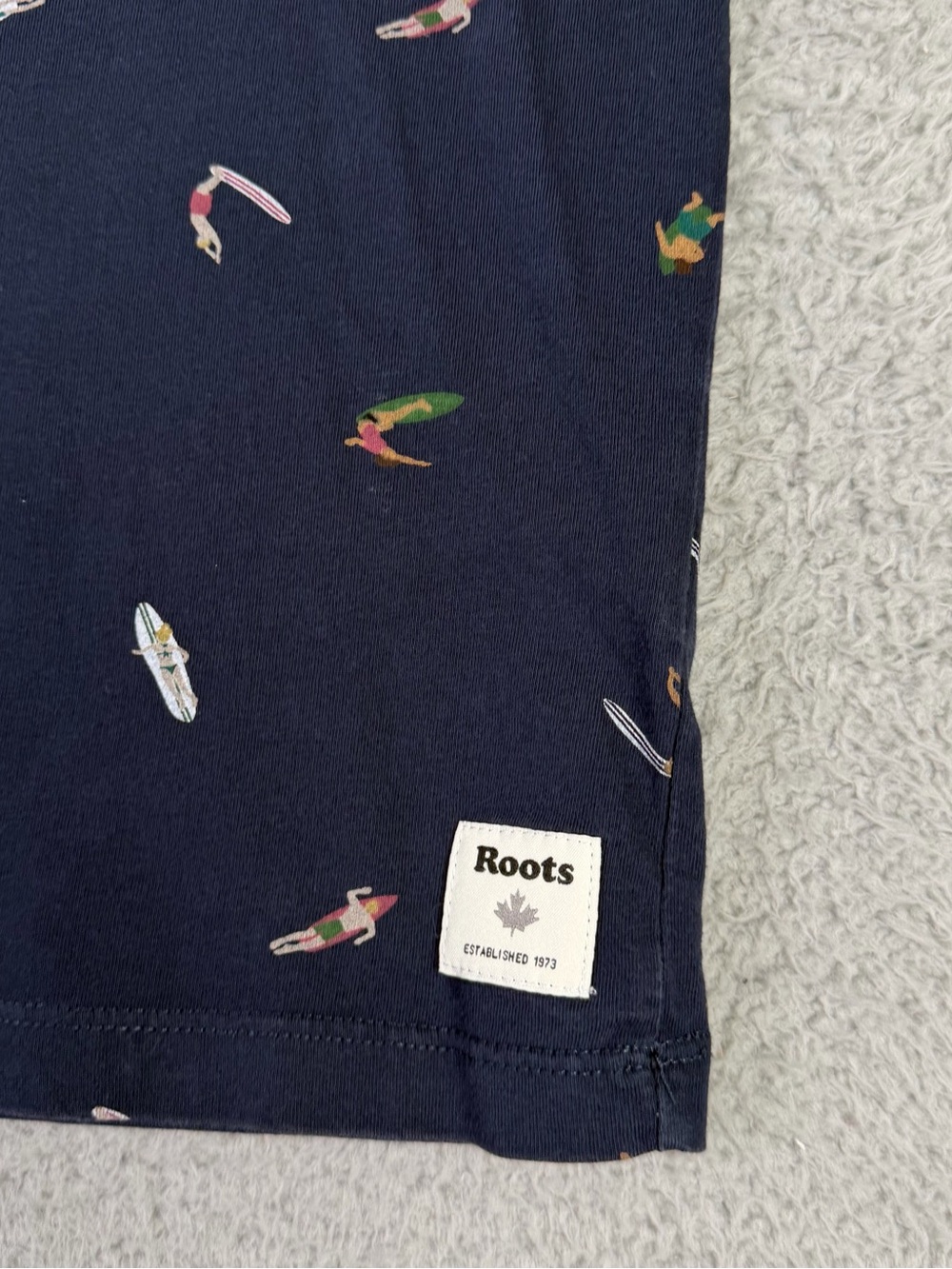 Roots Shirt Womens XL Navy Blue Surfing Theme Print Short Sleeve Cotton Preppy - Picture 11 of 11